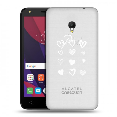 Полупрозрачный дизайнерский пластиковый чехол для Alcatel Pixi 4 (5) 5010D Прозрачные сердечки