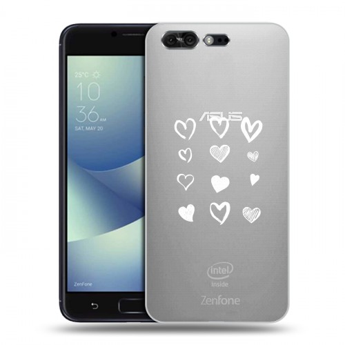 Полупрозрачный дизайнерский пластиковый чехол для ASUS ZenFone 4 Pro Прозрачные сердечки