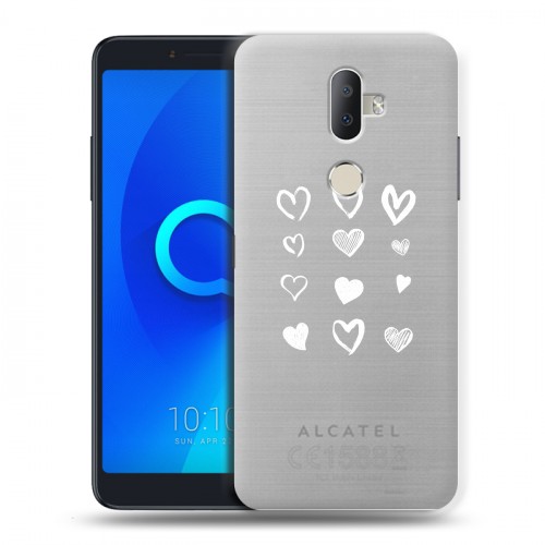 Полупрозрачный дизайнерский пластиковый чехол для Alcatel 3V Прозрачные сердечки