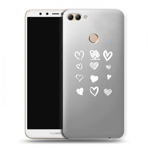 Полупрозрачный дизайнерский пластиковый чехол для Huawei Y9 (2018) Прозрачные сердечки