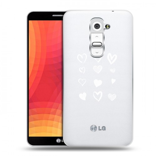 Полупрозрачный дизайнерский пластиковый чехол для LG Optimus G2 Прозрачные сердечки