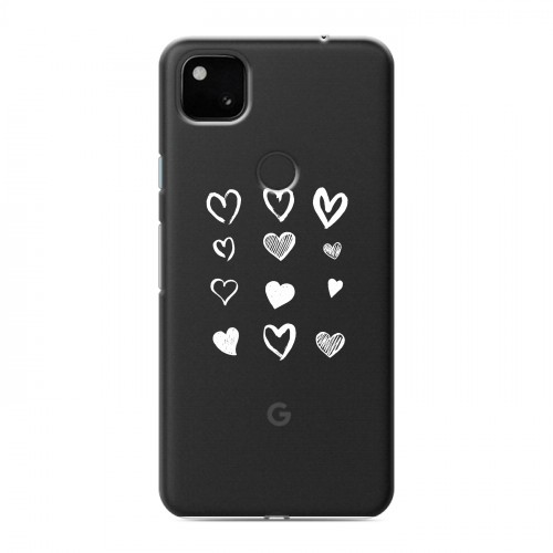 Полупрозрачный дизайнерский пластиковый чехол для Google Pixel 4a Прозрачные сердечки