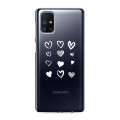 Полупрозрачный дизайнерский силиконовый с усиленными углами чехол для Samsung Galaxy M51 Прозрачные сердечки
