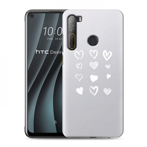 Полупрозрачный дизайнерский пластиковый чехол для HTC Desire 20 Pro Прозрачные сердечки