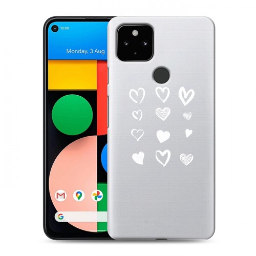 Полупрозрачный дизайнерский пластиковый чехол для Google Pixel 4a 5G Прозрачные сердечки