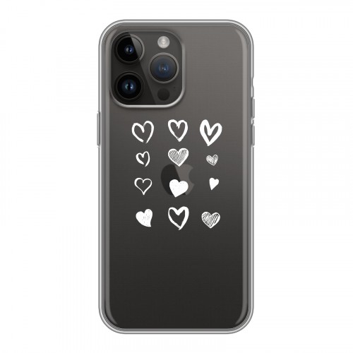 Полупрозрачный дизайнерский пластиковый чехол для Iphone 14 Pro Max Прозрачные сердечки