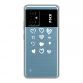 Полупрозрачный дизайнерский силиконовый с усиленными углами чехол для Xiaomi Poco M4 5G Прозрачные сердечки
