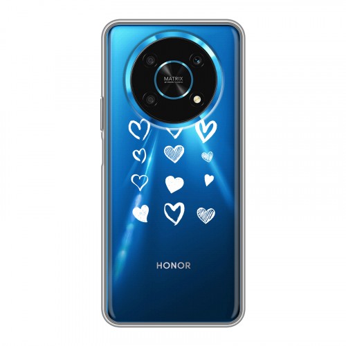 Полупрозрачный дизайнерский силиконовый с усиленными углами чехол для Huawei Honor Magic 4 Lite 5G Прозрачные сердечки