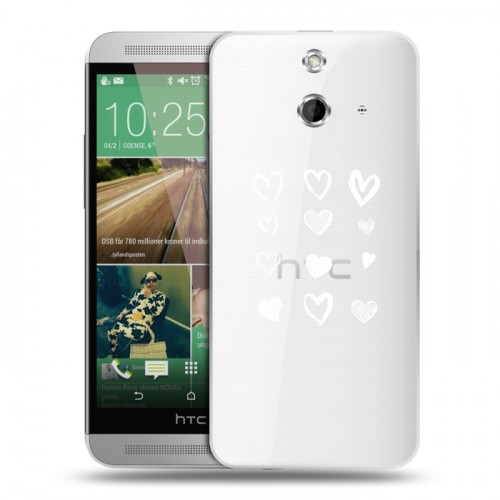 Полупрозрачный дизайнерский пластиковый чехол для HTC One E8 Прозрачные сердечки