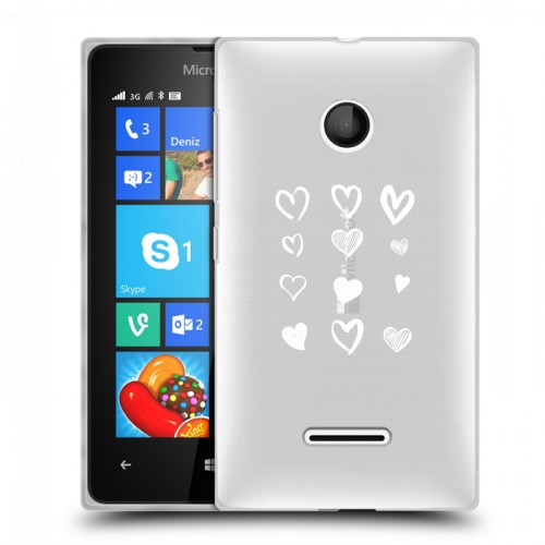 Полупрозрачный дизайнерский пластиковый чехол для Microsoft Lumia 435 Прозрачные сердечки