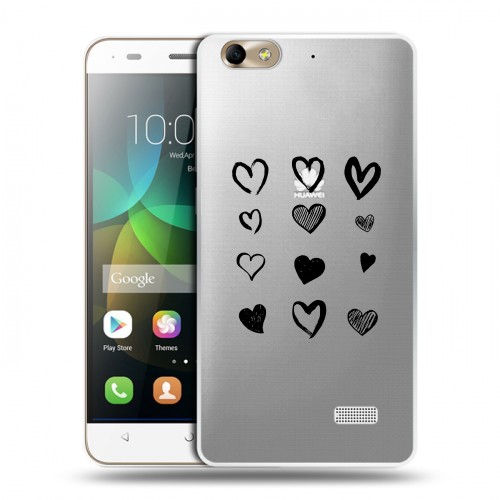 Полупрозрачный дизайнерский пластиковый чехол для Huawei Honor 4C Прозрачные сердечки
