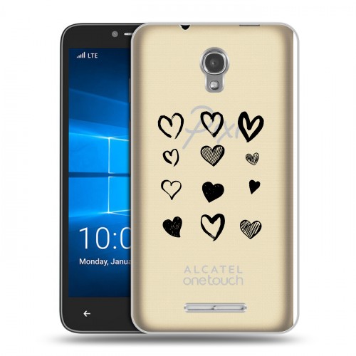 Полупрозрачный дизайнерский пластиковый чехол для Alcatel OneTouch Pixi First Прозрачные сердечки
