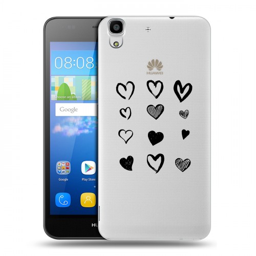 Полупрозрачный дизайнерский пластиковый чехол для Huawei Y6 Прозрачные сердечки