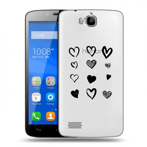 Полупрозрачный дизайнерский пластиковый чехол для Huawei Honor 3C Lite Прозрачные сердечки