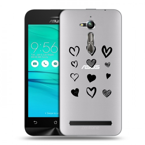 Полупрозрачный дизайнерский пластиковый чехол для ASUS ZenFone Go ZB500KL Прозрачные сердечки