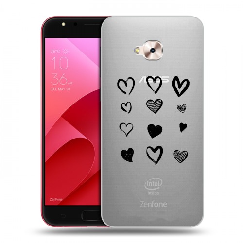 Полупрозрачный дизайнерский пластиковый чехол для ASUS ZenFone 4 Selfie Pro Прозрачные сердечки