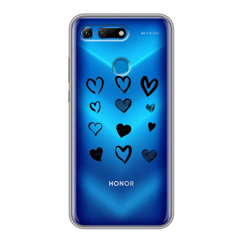 Полупрозрачный дизайнерский пластиковый чехол для Huawei Honor View 20 Прозрачные сердечки