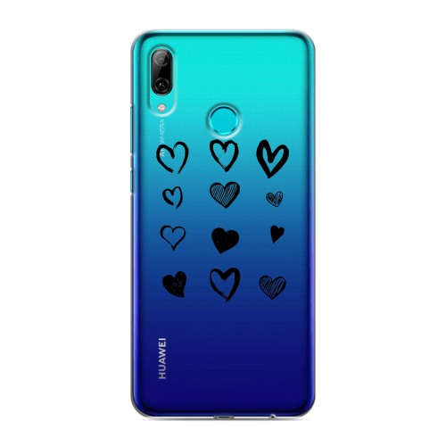 Полупрозрачный дизайнерский пластиковый чехол для Huawei P Smart (2019) Прозрачные сердечки
