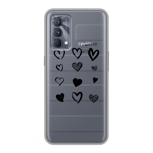 Полупрозрачный дизайнерский силиконовый с усиленными углами чехол для Realme GT Master Edition Прозрачные сердечки