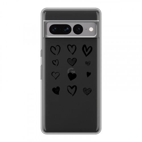 Полупрозрачный дизайнерский силиконовый с усиленными углами чехол для Google Pixel 7 Pro Прозрачные сердечки