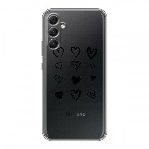 Полупрозрачный дизайнерский силиконовый с усиленными углами чехол для Samsung Galaxy A34 5G Прозрачные сердечки