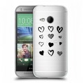 Полупрозрачный дизайнерский пластиковый чехол для HTC One mini 2 Прозрачные сердечки