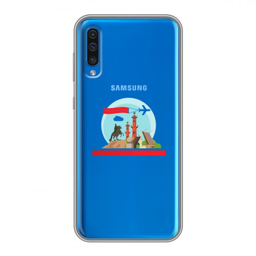 Полупрозрачный дизайнерский силиконовый чехол для Samsung Galaxy A50 Санкт-Петербург