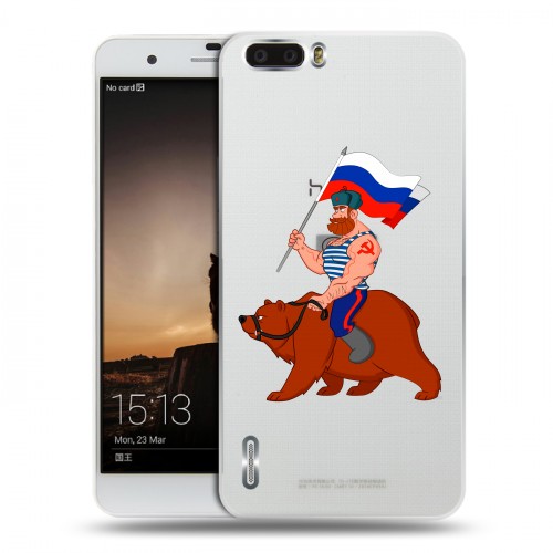 Полупрозрачный дизайнерский пластиковый чехол для Huawei Honor 6 Plus Российский флаг