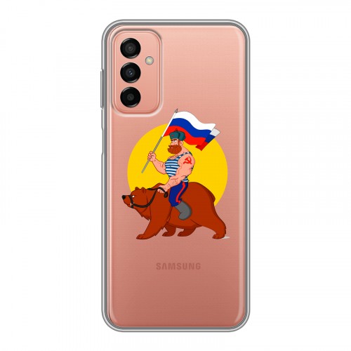 Полупрозрачный дизайнерский силиконовый чехол для Samsung Galaxy M23 5G Российский флаг