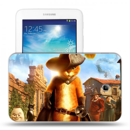 Дизайнерский силиконовый чехол для Samsung Galaxy Tab 3 Lite Кот в сапогах