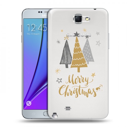 Полупрозрачный дизайнерский пластиковый чехол для Samsung Galaxy Note 2 Новый год