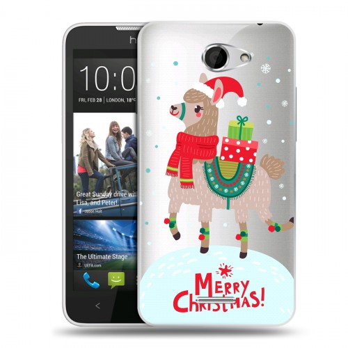 Полупрозрачный дизайнерский пластиковый чехол для HTC Desire 516 Новый год