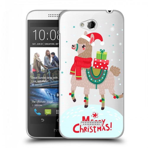 Полупрозрачный дизайнерский пластиковый чехол для HTC Desire 616 Новый год