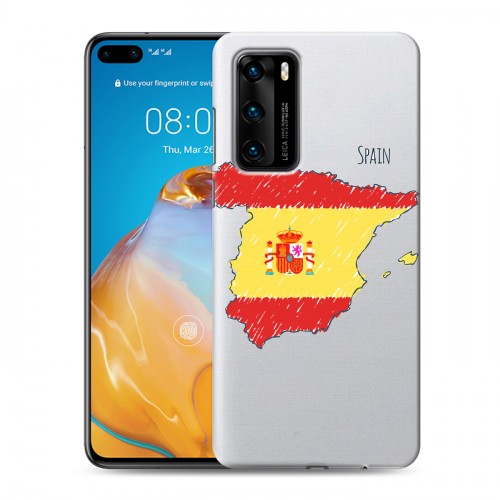 Полупрозрачный дизайнерский силиконовый с усиленными углами чехол для Huawei P40 флаг Испании