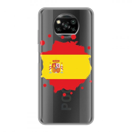 Полупрозрачный дизайнерский силиконовый с усиленными углами чехол для Xiaomi Poco X3 флаг Испании
