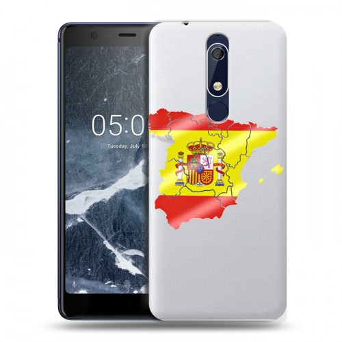 Полупрозрачный дизайнерский пластиковый чехол для Nokia 5.1 флаг Испании
