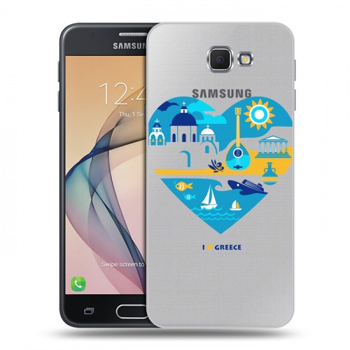 Полупрозрачный дизайнерский пластиковый чехол для Samsung Galaxy J5 Prime флаг греции