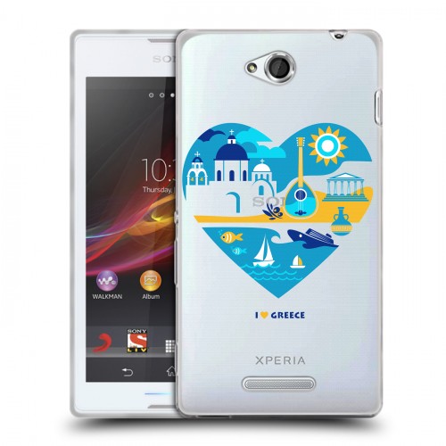 Полупрозрачный дизайнерский пластиковый чехол для Sony Xperia C флаг греции
