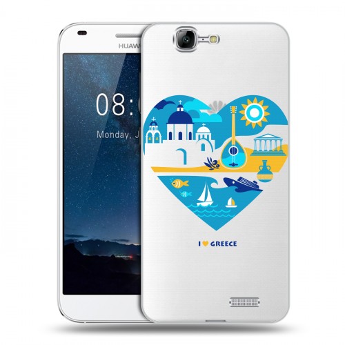 Полупрозрачный дизайнерский пластиковый чехол для Huawei Ascend G7 флаг греции
