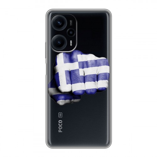 Полупрозрачный дизайнерский силиконовый с усиленными углами чехол для XIaomi Poco F5 флаг греции