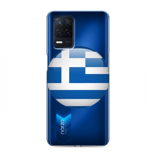 Полупрозрачный дизайнерский силиконовый с усиленными углами чехол для Realme Narzo 30 5G флаг греции