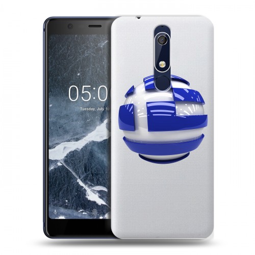 Полупрозрачный дизайнерский пластиковый чехол для Nokia 5.1 флаг греции