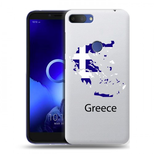 Полупрозрачный дизайнерский пластиковый чехол для Alcatel 1S (2019) флаг греции