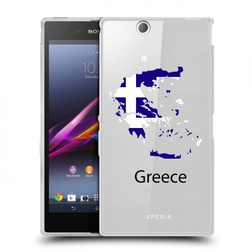 Полупрозрачный дизайнерский пластиковый чехол для Sony Xperia Z Ultra  флаг греции