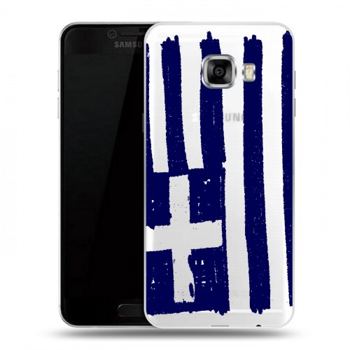 Полупрозрачный дизайнерский пластиковый чехол для Samsung Galaxy C7 флаг греции