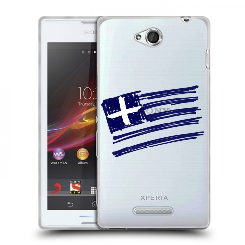 Полупрозрачный дизайнерский пластиковый чехол для Sony Xperia C флаг греции