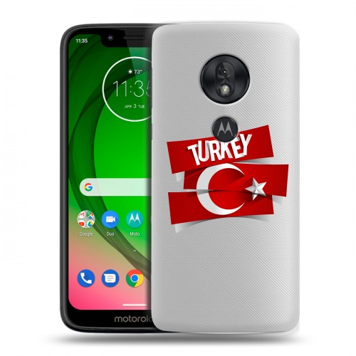 Полупрозрачный дизайнерский пластиковый чехол для Motorola Moto G7 Play Флаг Турции
