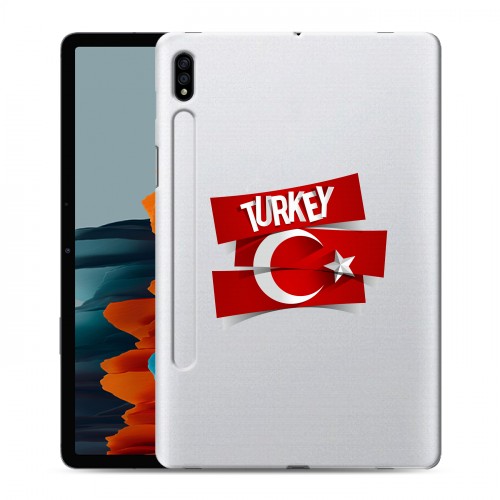 Полупрозрачный дизайнерский силиконовый с усиленными углами чехол для Samsung Galaxy Tab S7 Флаг Турции