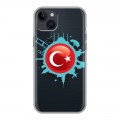 Полупрозрачный дизайнерский пластиковый чехол для Iphone 14 Plus Флаг Турции