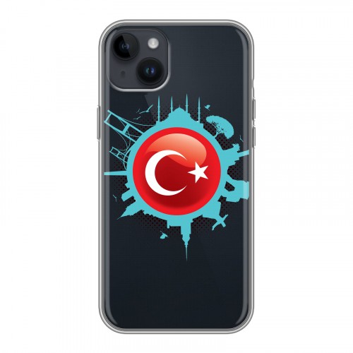 Полупрозрачный дизайнерский пластиковый чехол для Iphone 14 Plus Флаг Турции
